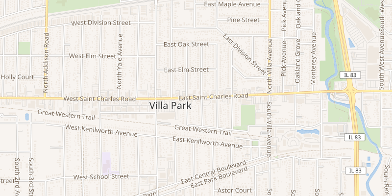 Map showing Villa Originals in downtown Villa Park